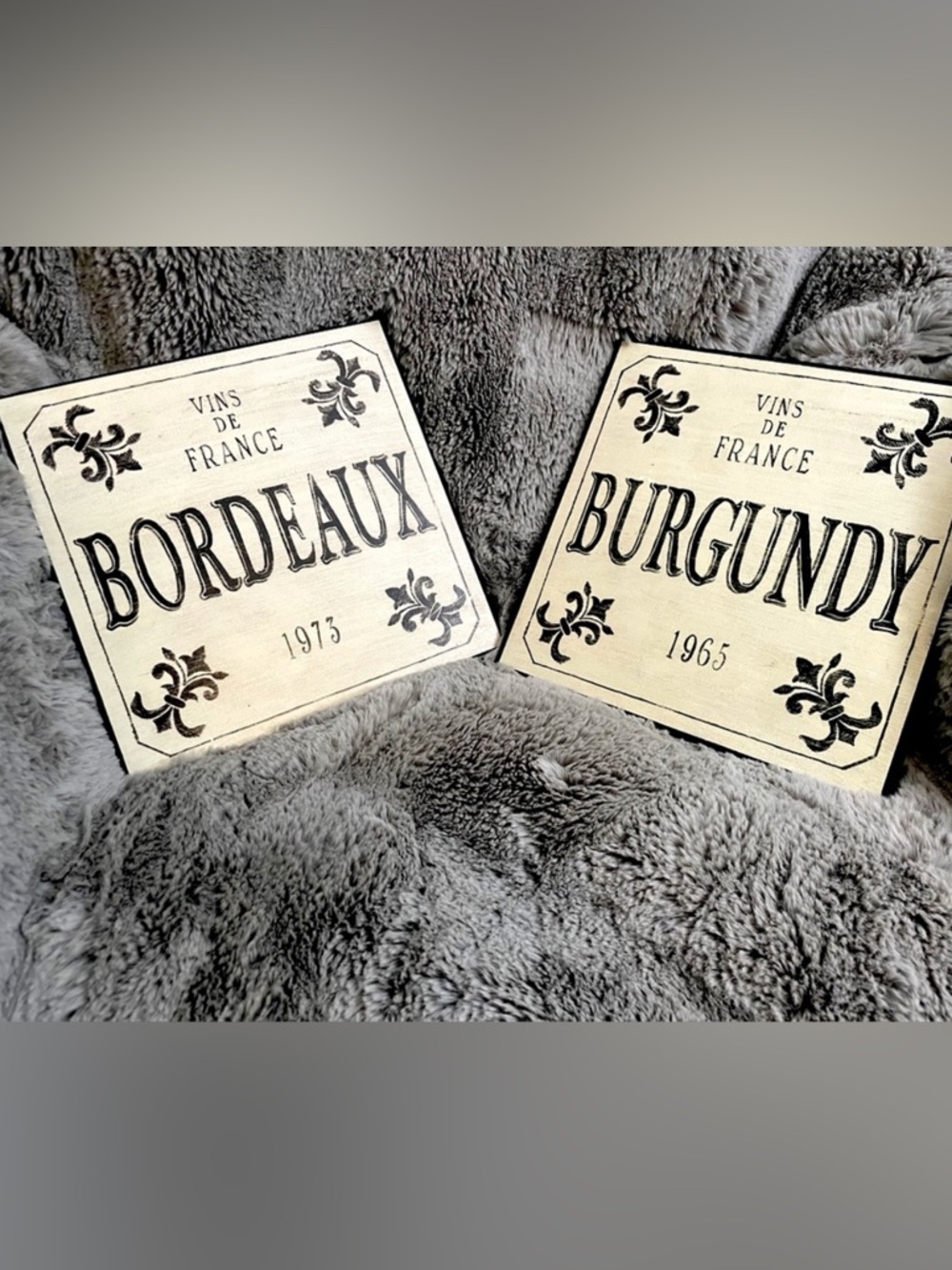 Vintage French Inspired Wine Bar Plaques Burgundy Bordeaux Wall Art Set